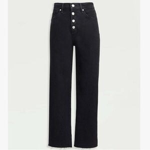 LOFT Black High-Rise Wide-Leg crop Button-Front Jeans 8 women’s 29 slim fringe
